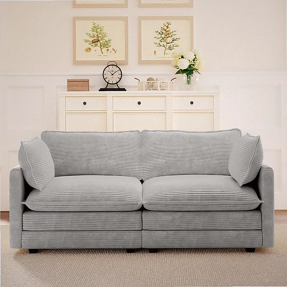 78'' Sectional 2 Seat Cloud Corduroy Loveseat 2 Pillows Light Grey