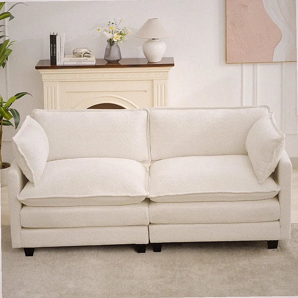 78 Upholstered Modular Loveseat Sectional Sofa with Pillows Beige Chenille