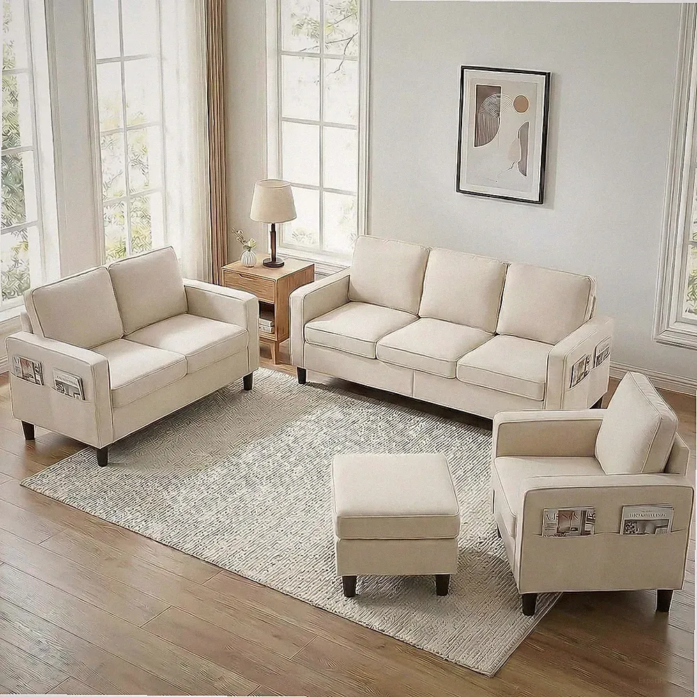 78"W 4 Pieces L Shaped Sofa Couches Set for Living Room Sets Furniture, Sectiona