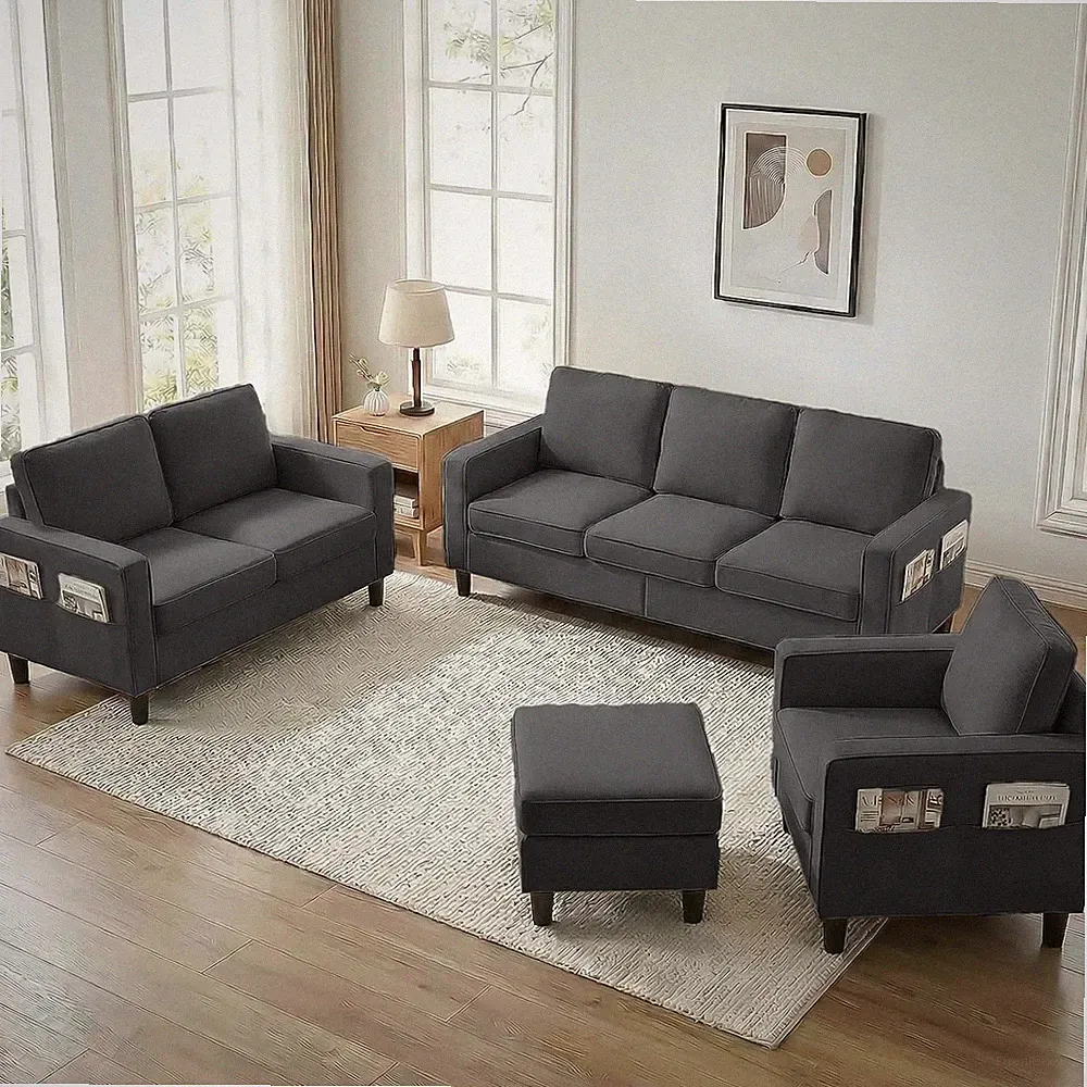 78" Width 4 Pieces L Shaped Sofa Couches Set for Living Room Sets Furniture, Sec