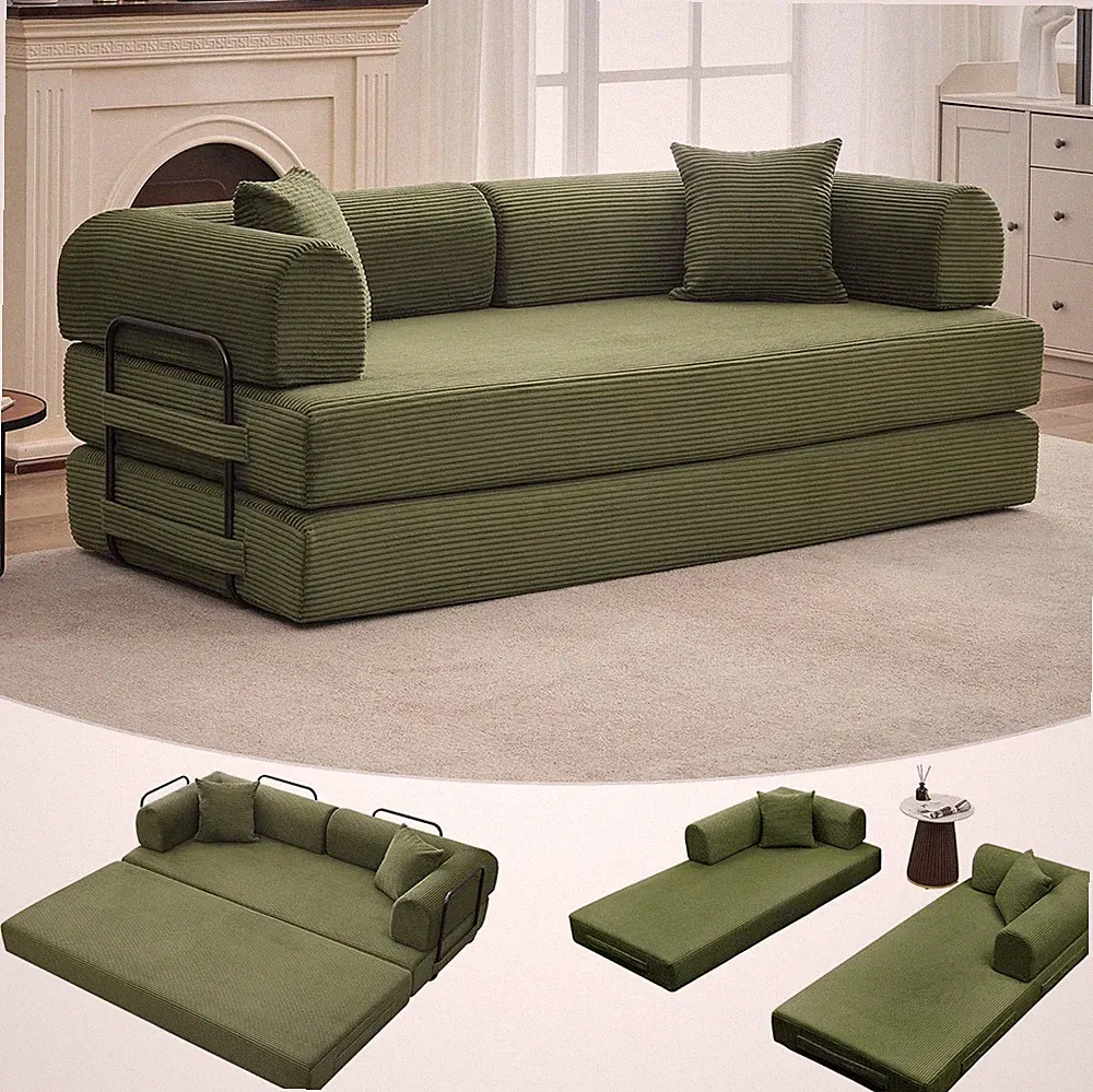 79" 4-in-1 Convertible Sleeper Sofa Bed Couch with Pillow - Green