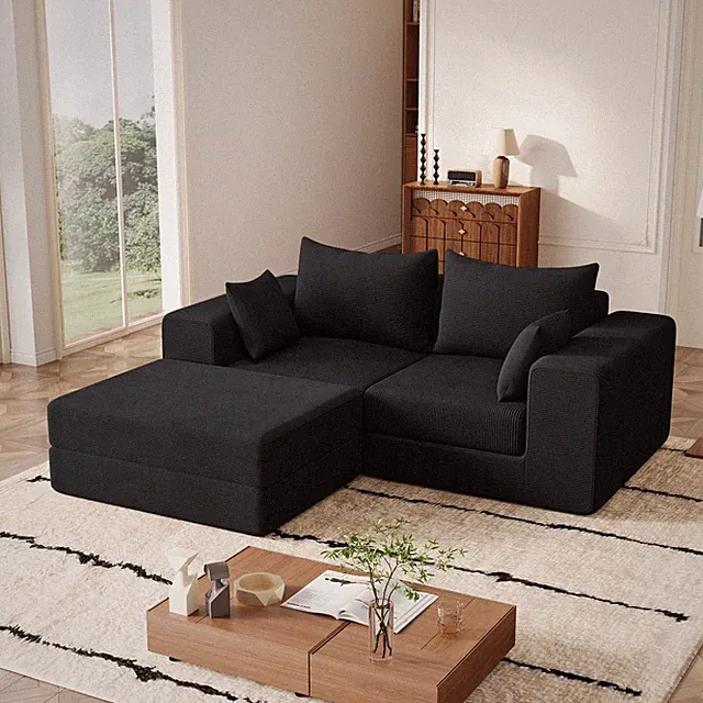 79.6" Modern Modular L-Shape Chaise Deep Seat Sofa Convertible Sleeper Couch