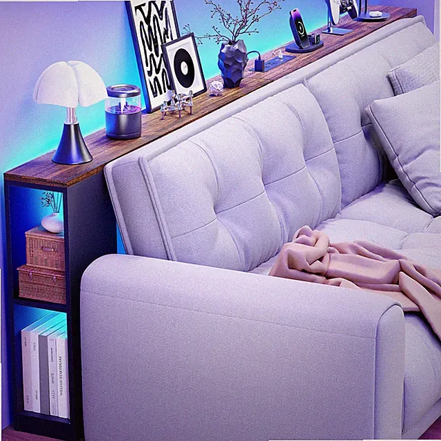 79“ Behind Couch Table Long Console Table with 3-Color Light & Outlets & Storage