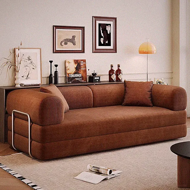 79" Boneless Sectional Couch, Corduroy Convertible Sofa Bed with Support Rods, N
