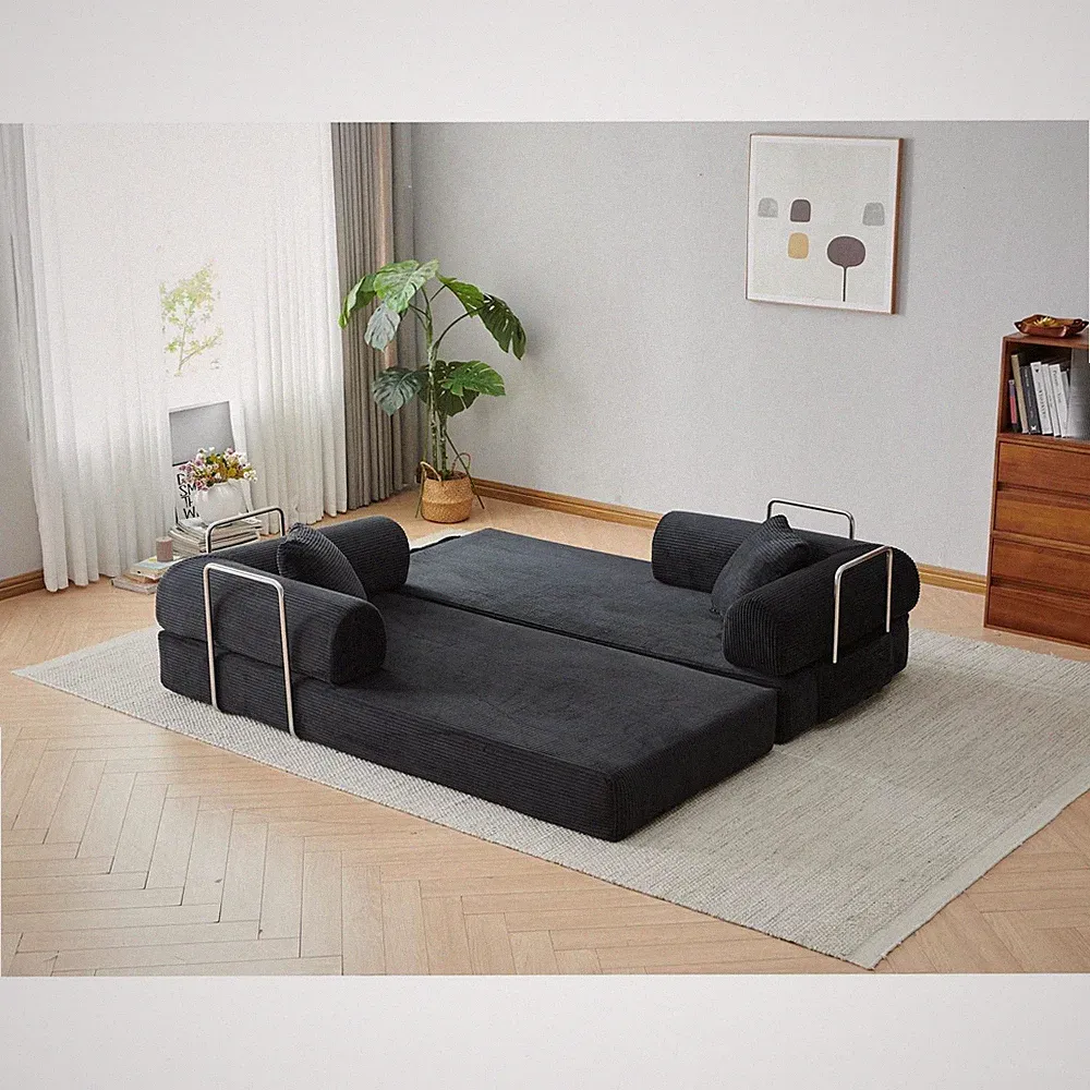 79" Classic Futon Sofa Bed Black Convertible Floor Sleeper Loveseat Couch