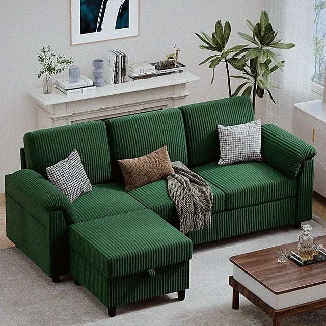 79" Convertible 3 Seat L Shaped Sectional Couch Sofa with Storage Ottoman