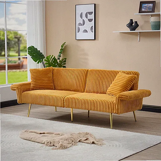 79" Convertible Corduroy Sofa Bed with Spring Cushions for Small Spaces