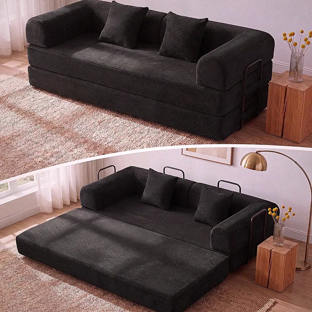 79" Convertible Futon Sofa Bed, Boneless Couch for Living Room