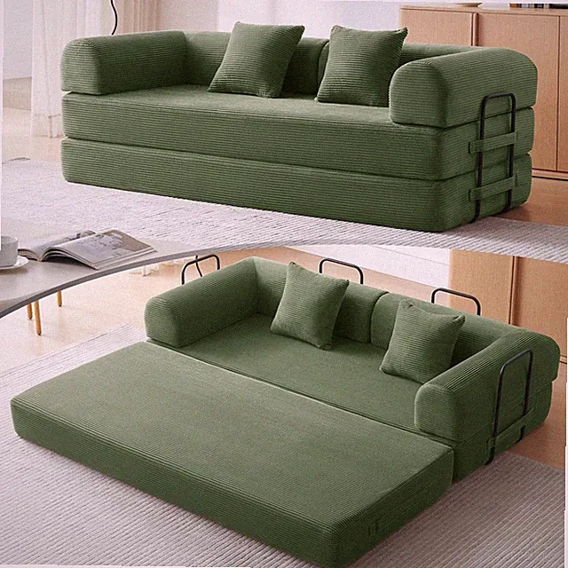 79" Convertible Futon Sofa Bed, Boneless Couch for Living Room (Green) Corduroy