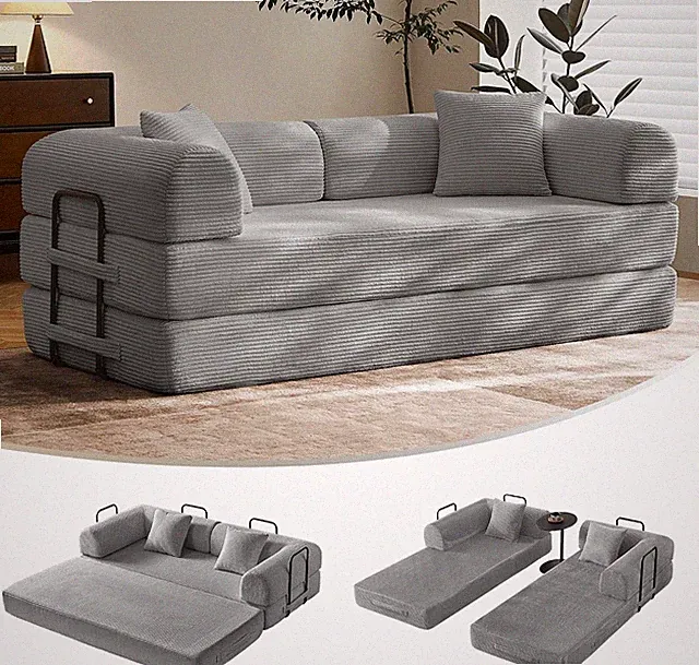 79" Convertible Futon Sofa Bed,Boneless Couch for Living Room Light Gray