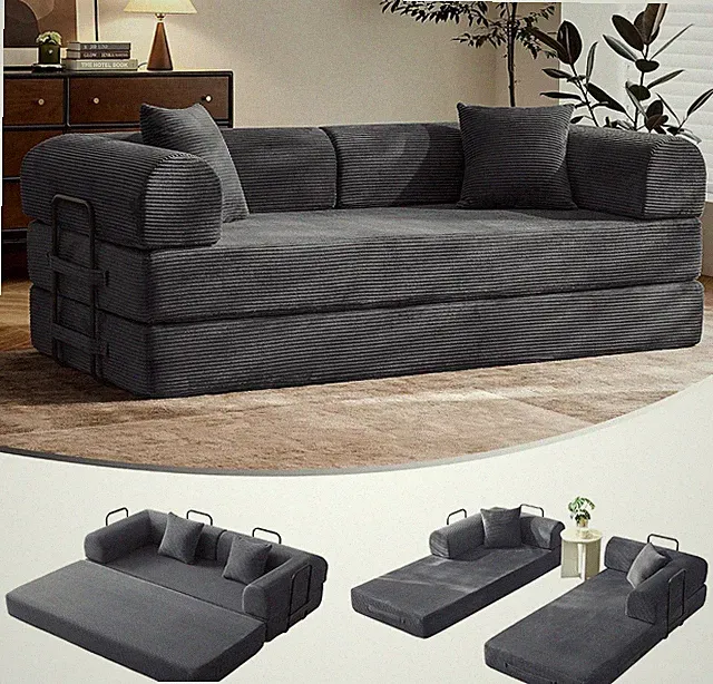 79" Convertible Futon Sofa Bed Boneless Couch Living Room Dark Gray Folding