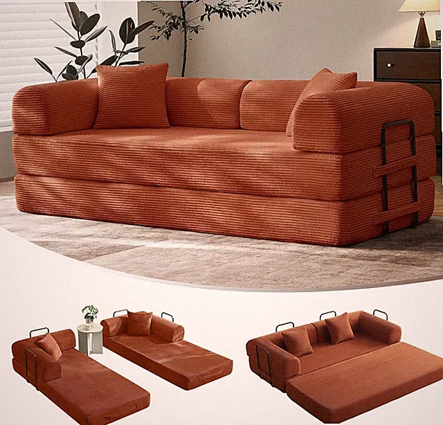 79" Convertible Futon Sofa Bed Boneless Couch Living Room Folding Corduroy