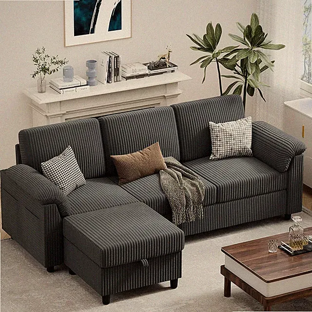 79" Convertible Sectional Couches Sofa w/ Storage Ottoman, 3 Seat L Shaped Couch