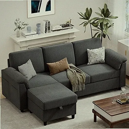 79" Convertible Sectional Couches Sofa with Storage Ottoman, 3 Seat L Shape Gray