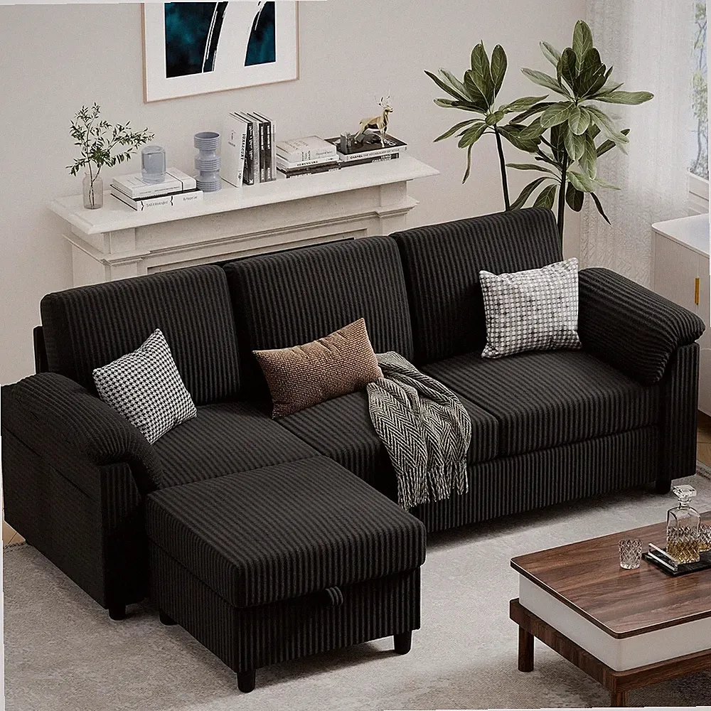 79" Convertible Sectional Couches Sofa with Storage Ottoman 3 Seat L Shaped