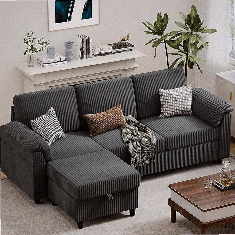 79" Convertible Sectional Couches Sofa with Storage Ottoman, 3 Seat L Shaped Cou