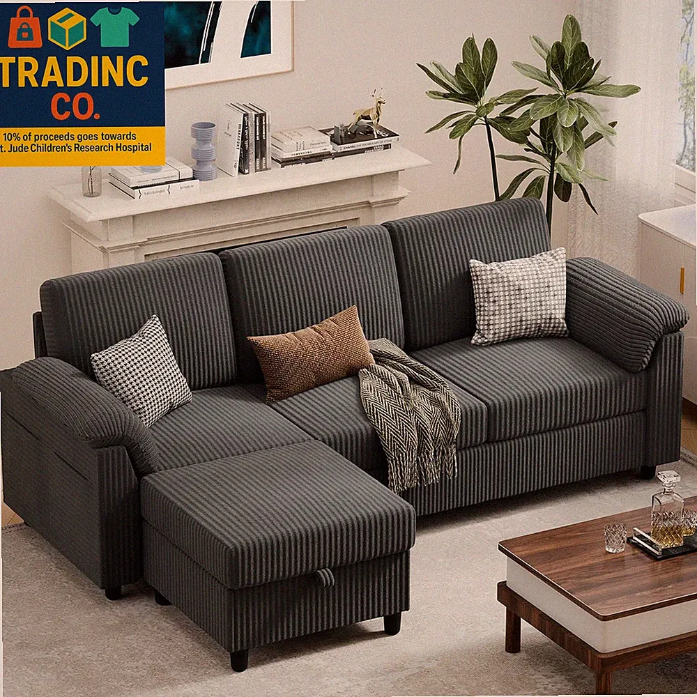 79" Convertible Sectional Couches Sofa with Storage Ottoman, 3 Seat L Shaped Cou