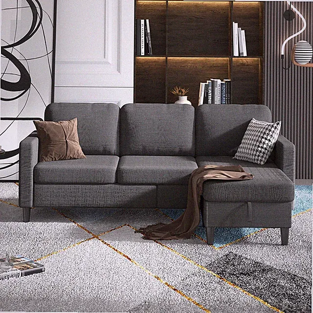 79" Convertible Sectional Sofa Couch, 3 Seat L Shaped Sofa with Removable Pillow