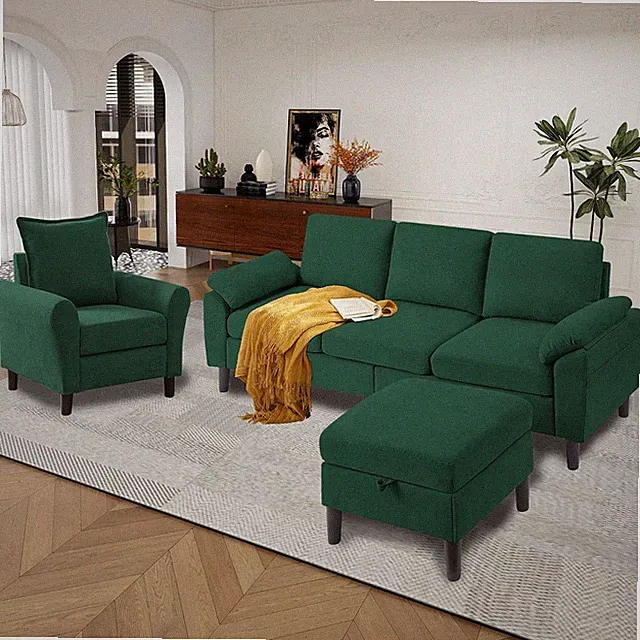 79" Convertible Sectional Sofa Set, Modern Linen Small L Shaped Couch with Rever