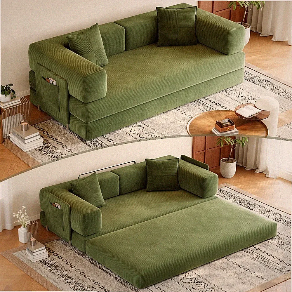79" Convertible Sleeper Sofa, Chenille Sofa Bed, 5-in-1 Teddy Floor Sofa Couch