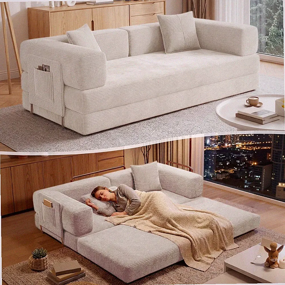 79" Convertible Sofa Bed 5-in-1 Chenille Sleeper Sofa Couch Teddy Floor Sofa