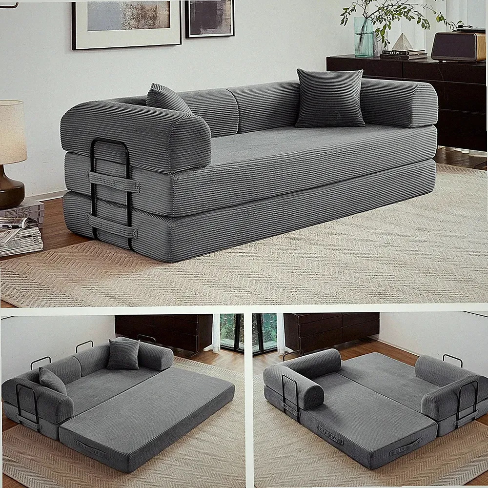 79" Convertible Sofa Bed, 5-In-1 Corduroy Boneless Couch Bed Sofa Pull Out, Memo