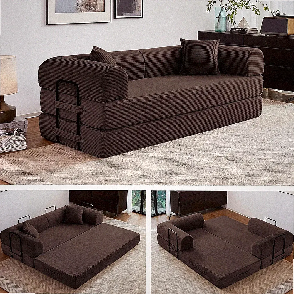 79" Convertible Sofa Bed, 5-In-1 Corduroy Boneless Couch Bed Sofa Pull Out, Memo