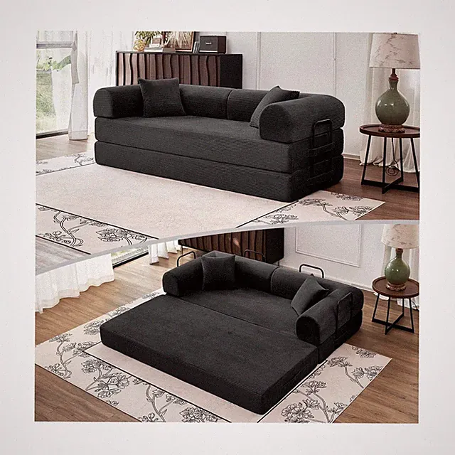 79'' Convertible Sofa Bed, 5-in-1 Folding Boneless Couch, Pull Out Floor Slee...