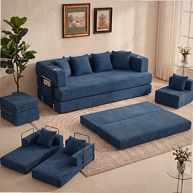 79" Convertible Sofa Bed Corduroy Boneless Couch Pull Out Bed Futon Sleeper Sofa