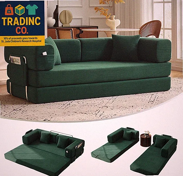 79" Convertible Sofa Bed with Pillows, Corduroy Folding Sleeper Sofa with Fixed
