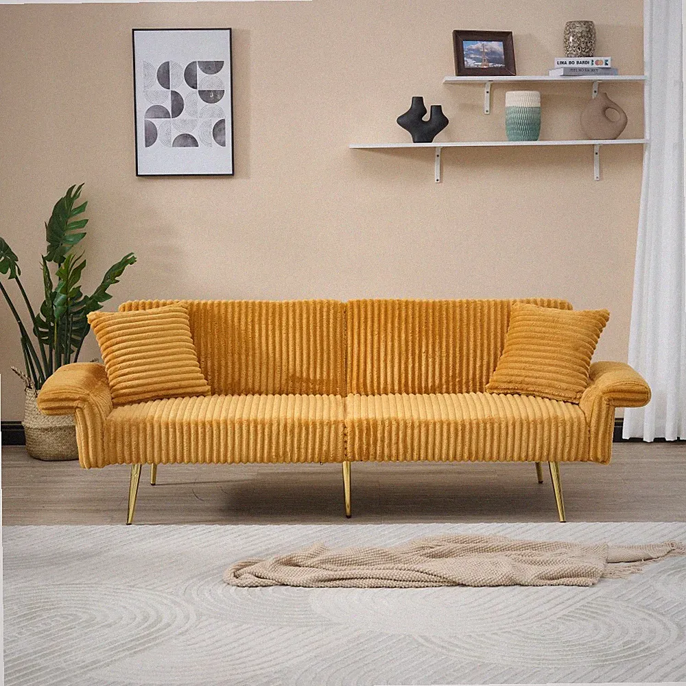 79" Corduroy Sofa Bed Sleeper Foldable Double W/ Adjustable Armrests Living Room