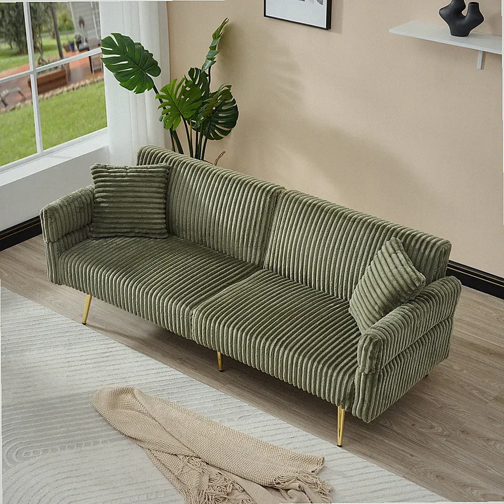 79" corduroy sofa foldable double sofa bed with folding armrests small spaces