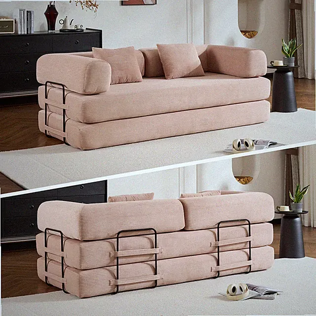 79" Folding Convertible Sofa Bed, Oversized Corduroy Futon Floor Couch, Boneless