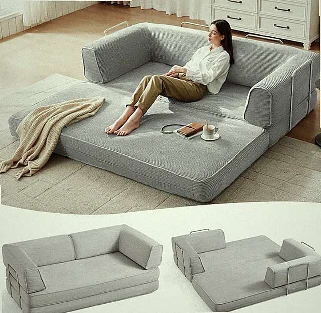 79'' Grey Corduroy Convertible Sofa Bed - Stylish Foldable Loveseat