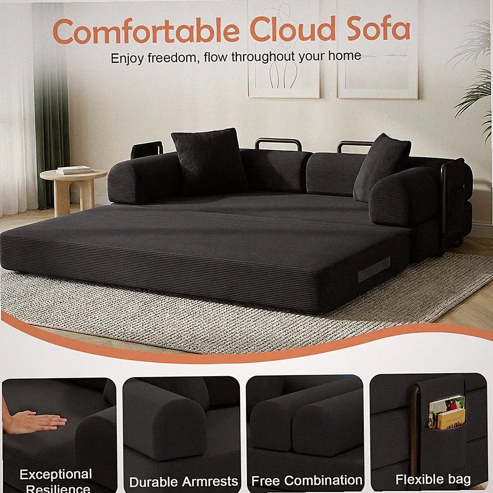 79 in Convertible Sofa Bed w/ 2 Storage Bag, Loveseat Sleeper Couch Modular Sofa