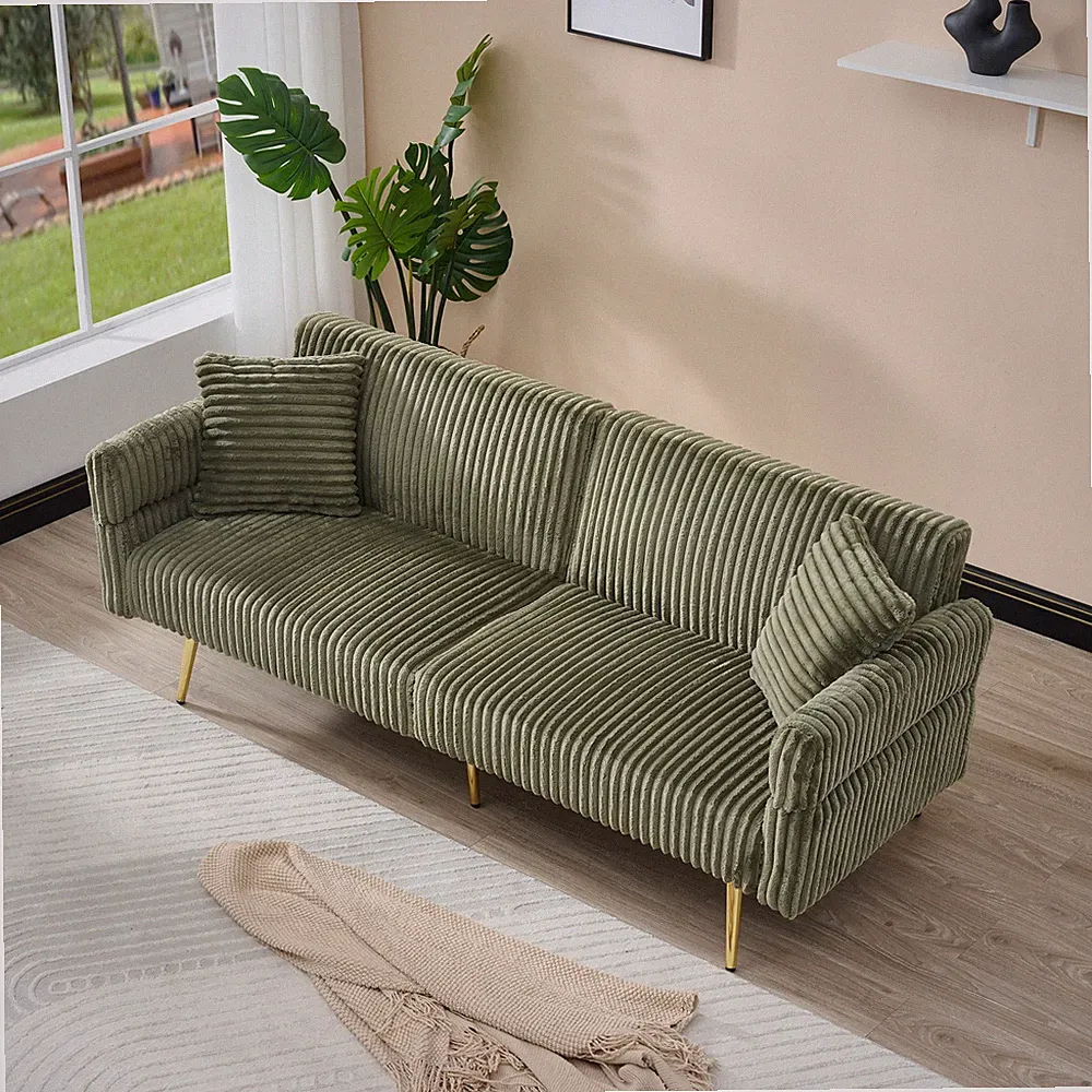 79 inch corduroy sofa bed,foldable double sofa bed w/folding armrests,suitable