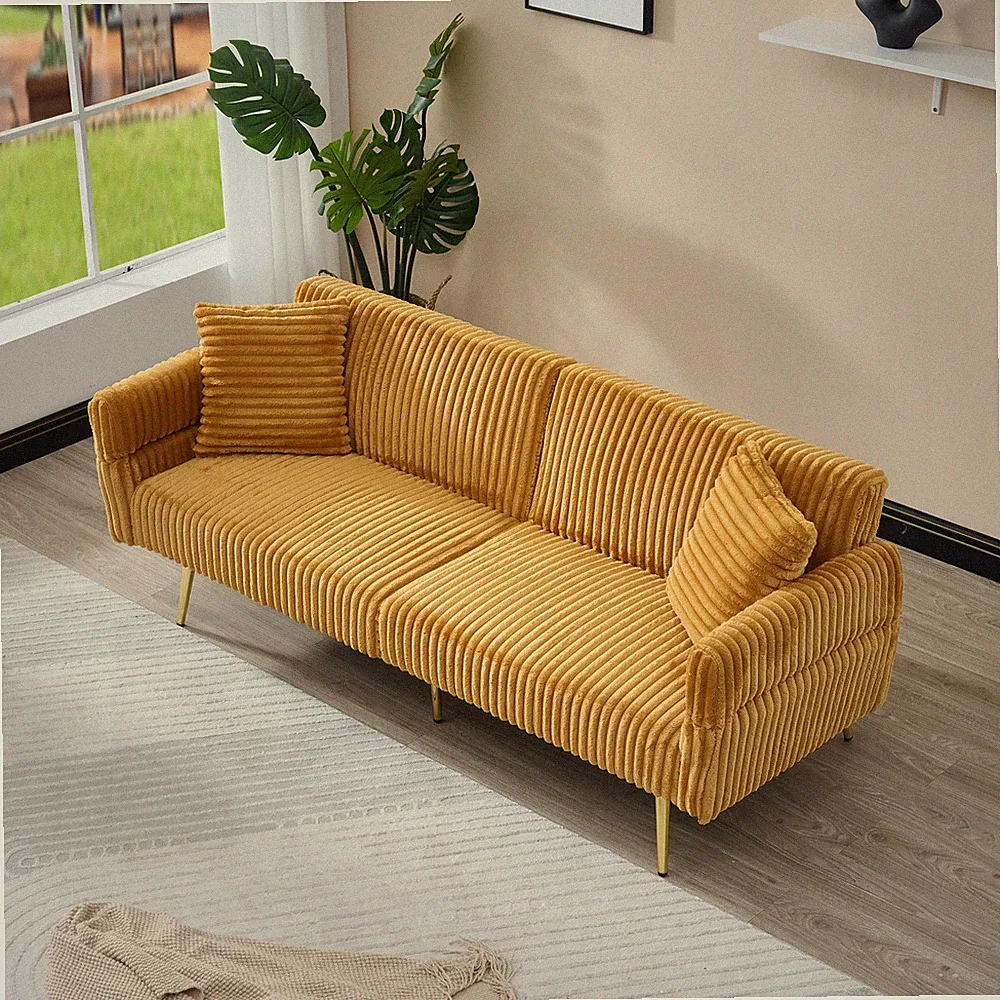 79 inch corduroy sofa bed,foldable double sofa bed w/folding armrests,suitable f