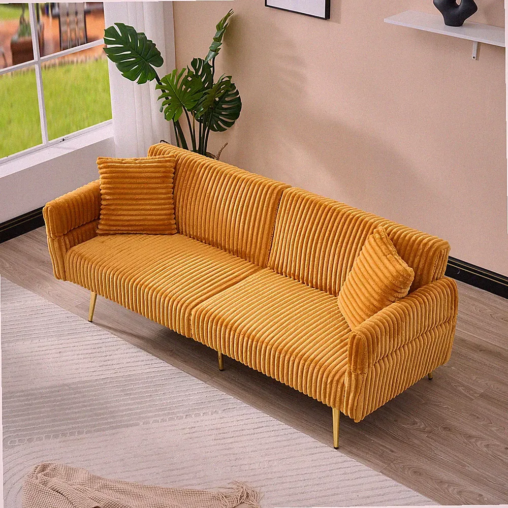 79 inch corduroy sofa bed, foldable double sofa bed with folding armrests, sui