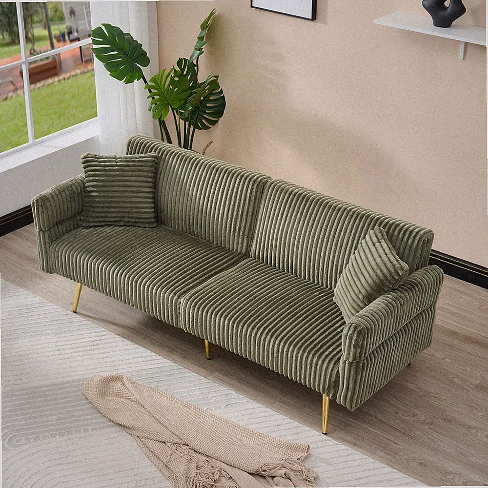 79 inch corduroy sofa bed,foldable double sofa bed with folding armrests,suitabl