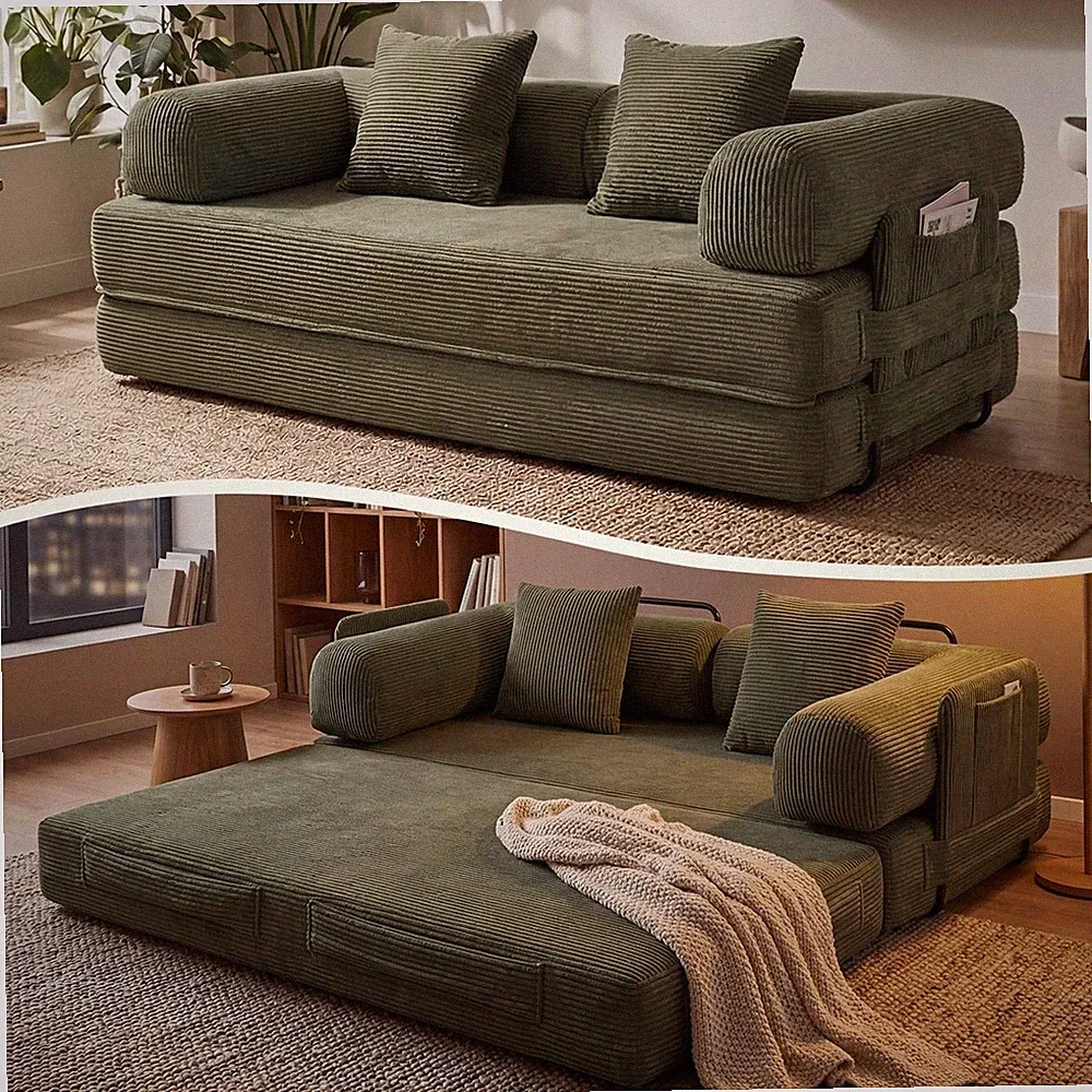79 inch Sofa Bed Convertible Boneless Couch Corduroy Modular Couch Bed Removable