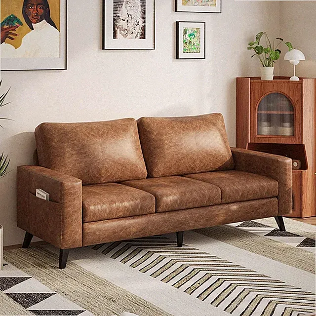 79 Inch Sofa Couch for Living Room, Small Couches, Faux Leather Loveseat, Mid Ce