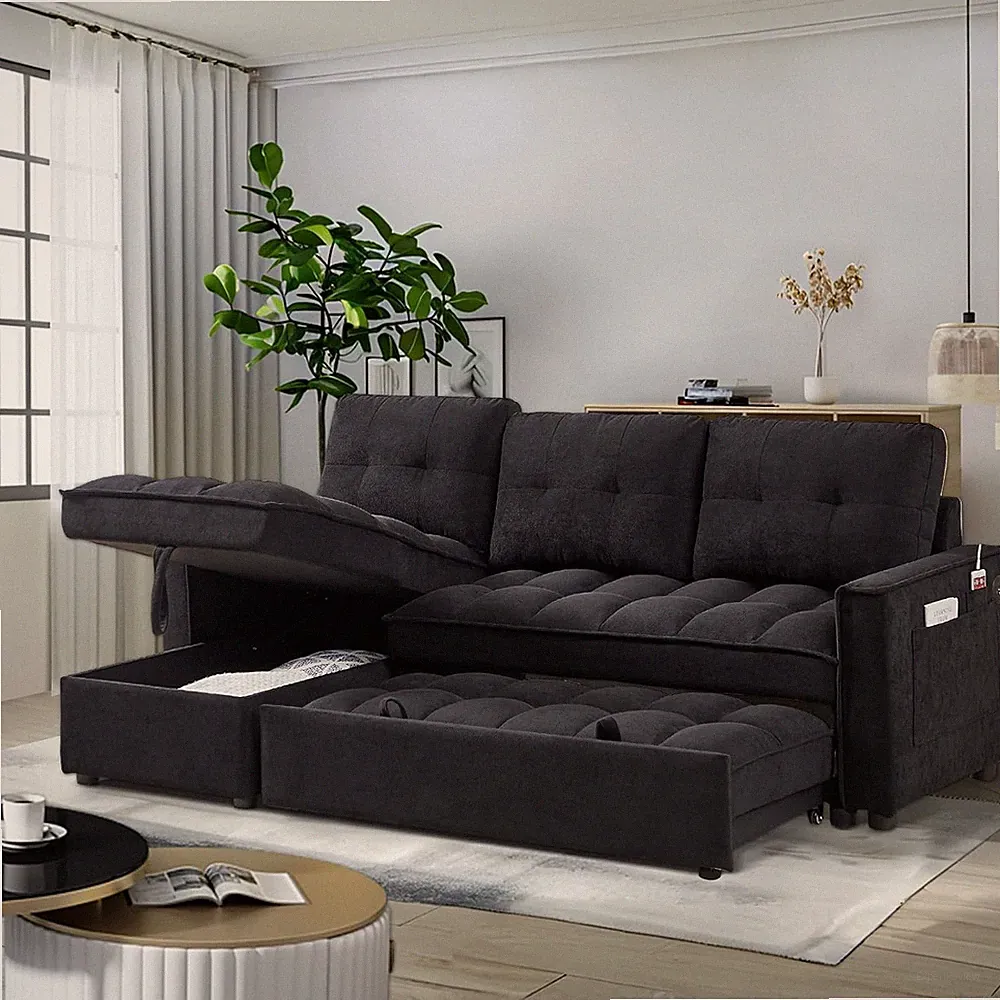 79" L-Shaped Convertible Sectional Sofa Bed with Storage Chaise & Pull Out