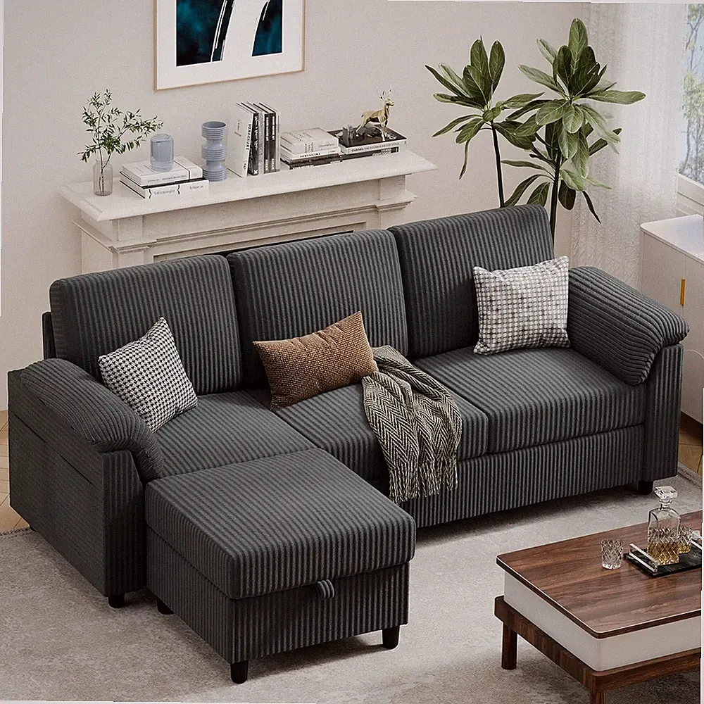 79" L-Shaped Convertible Sofa with Storage Ottoman for Small Spaces, Grey
