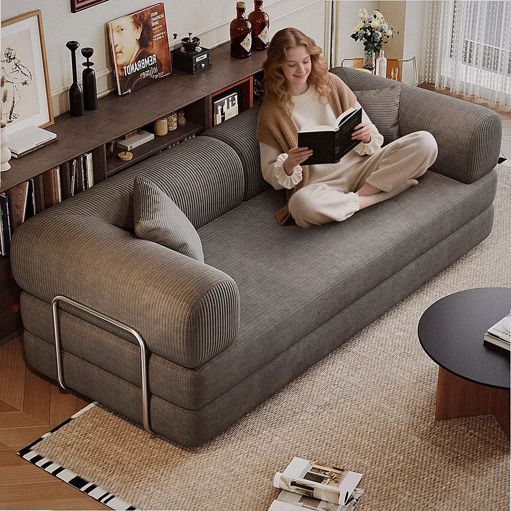 79" Modern Contemporary Corduroy Futon Sofa Bed Gray Convertible Couch