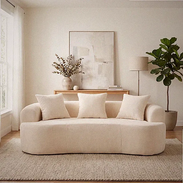 79" No Assembly Required Arc-Shaped 3 Seat Floor Couch Chenille Upholstered Sofa