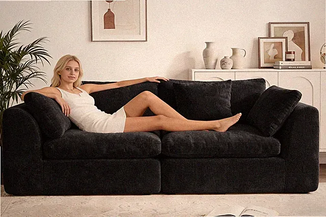 79'' Oversized Boneless Loveseat 2 Seater Couch Chenille Deep Seat Foam Black