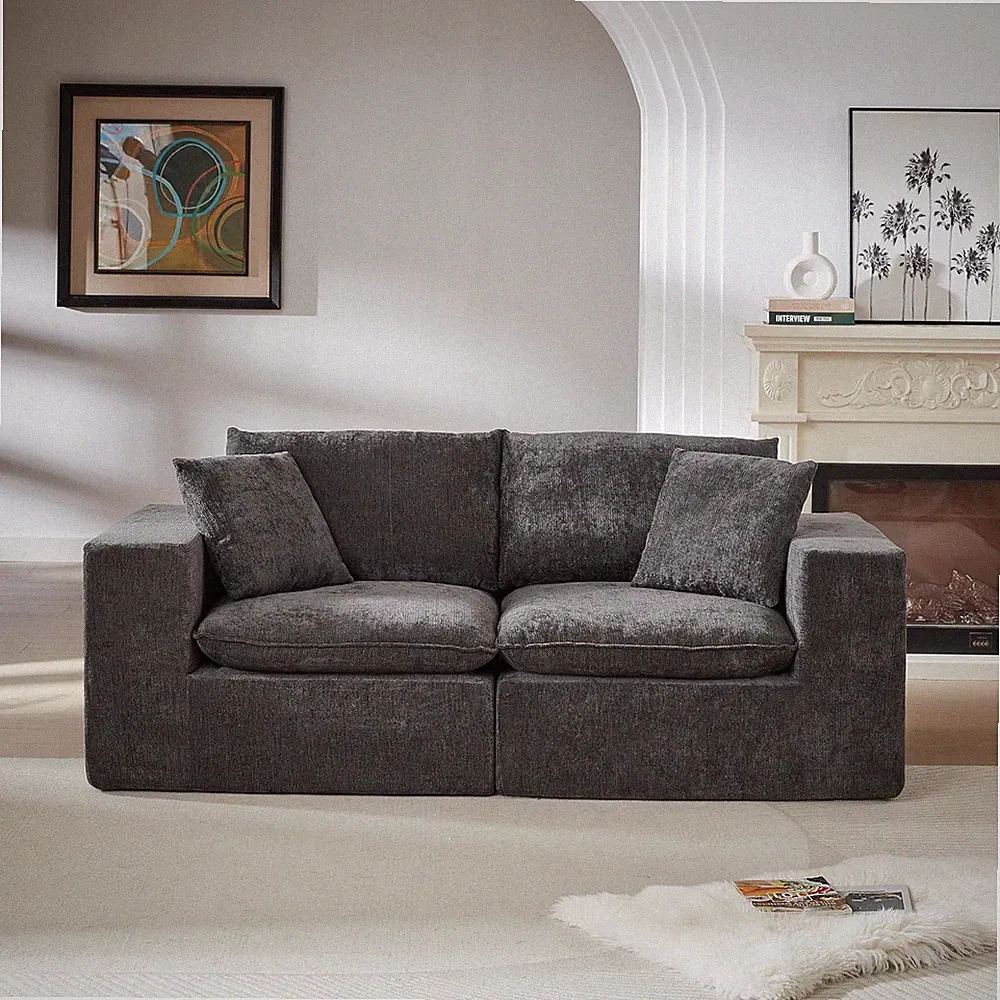 79" Oversized Chenille Modular Sectional Loveseat Sofa with High-Density Foam Cu