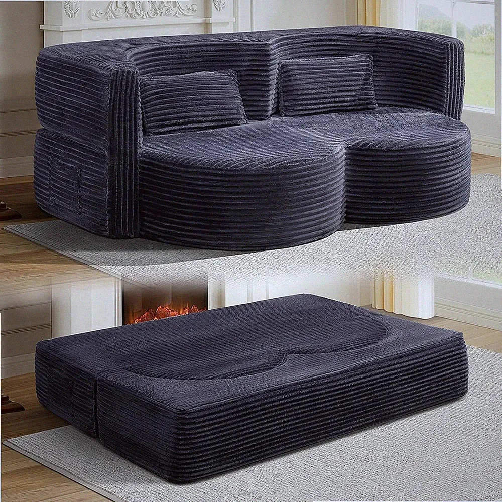 79'' Oversized Folding Sofa Bed Upholstered Folding Mattress Couch with Pillows