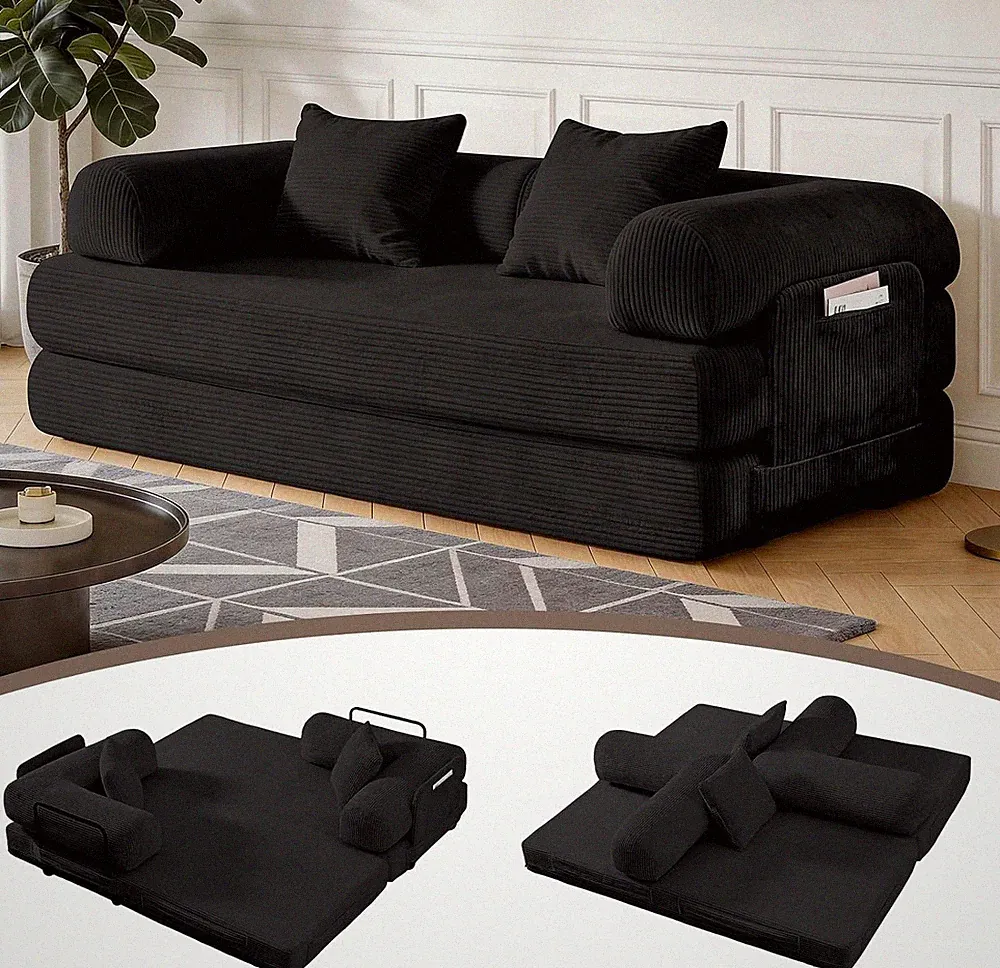 79" Sofa Bed Convertible Boneless Couch Corduroy Modular Couch Bed Folding Sofa