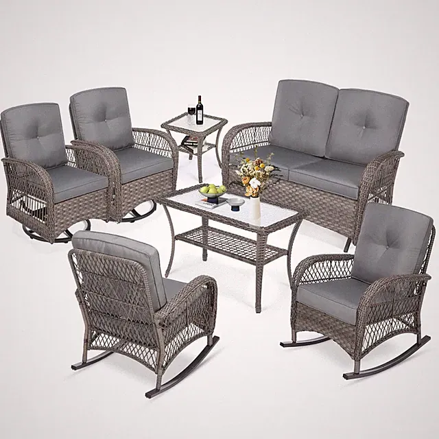 7PC Outdoor Patio Furniture Set Wicker Rattan Sectional Sofa Conversation Set